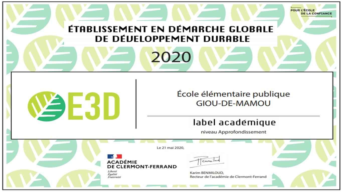 dîplome LABEL E3D